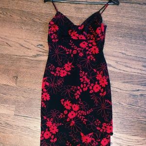 Spaghetti strap flower print asymmetric hem dress
